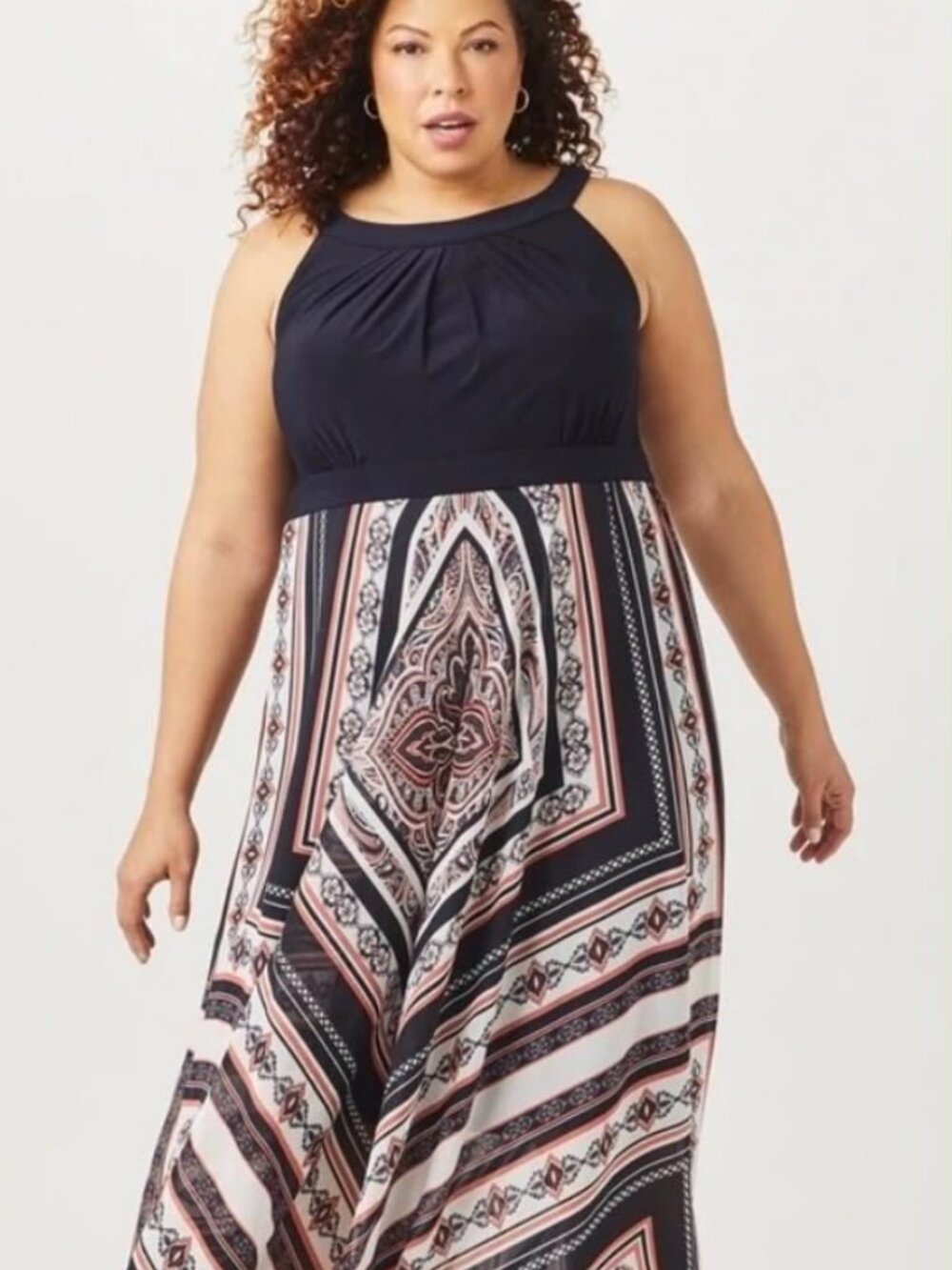 Sandra Darren Halter Maxi Dress Geometric Print size 20W